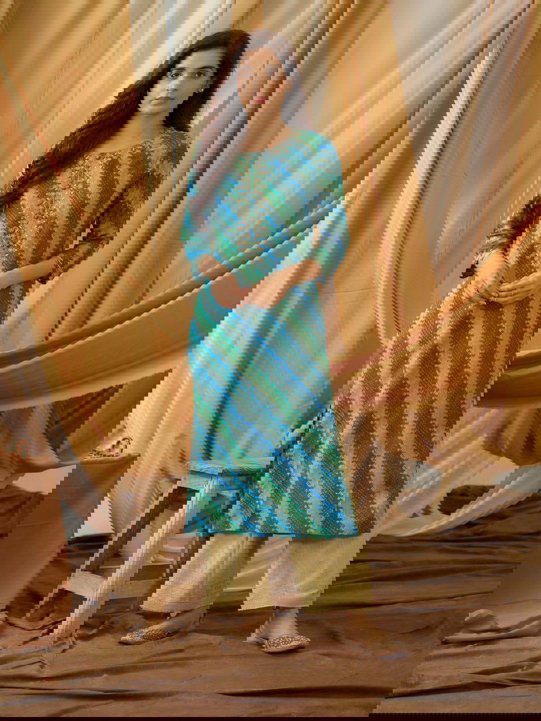 Rama Leheriya Printed Round Neck Straight Kurta - Buy Best Ethnic Wear for Women & Girls | Daily Woman -