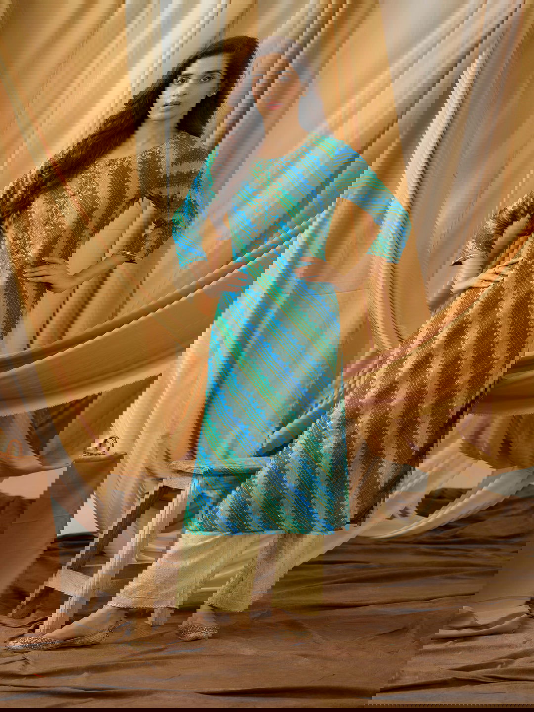 Rama Leheriya Printed Round Neck Straight Kurta - Buy Best Ethnic Wear for Women & Girls | Daily Woman -