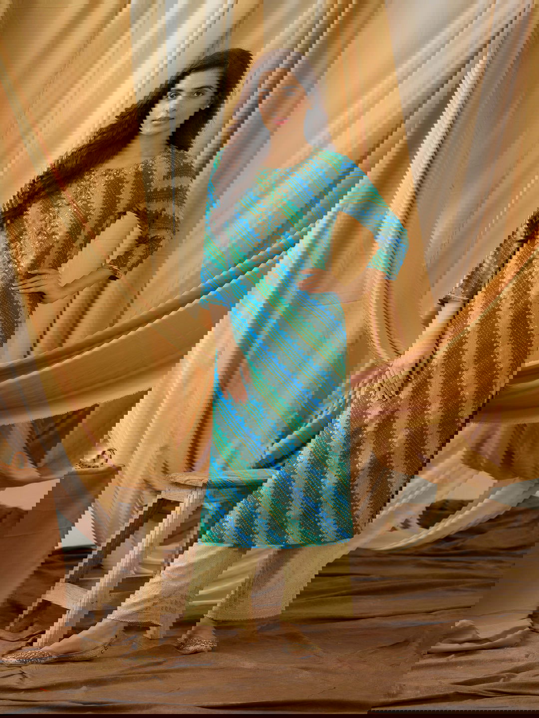 Rama Leheriya Printed Round Neck Straight Kurta - Buy Best Ethnic Wear for Women & Girls | Daily Woman -