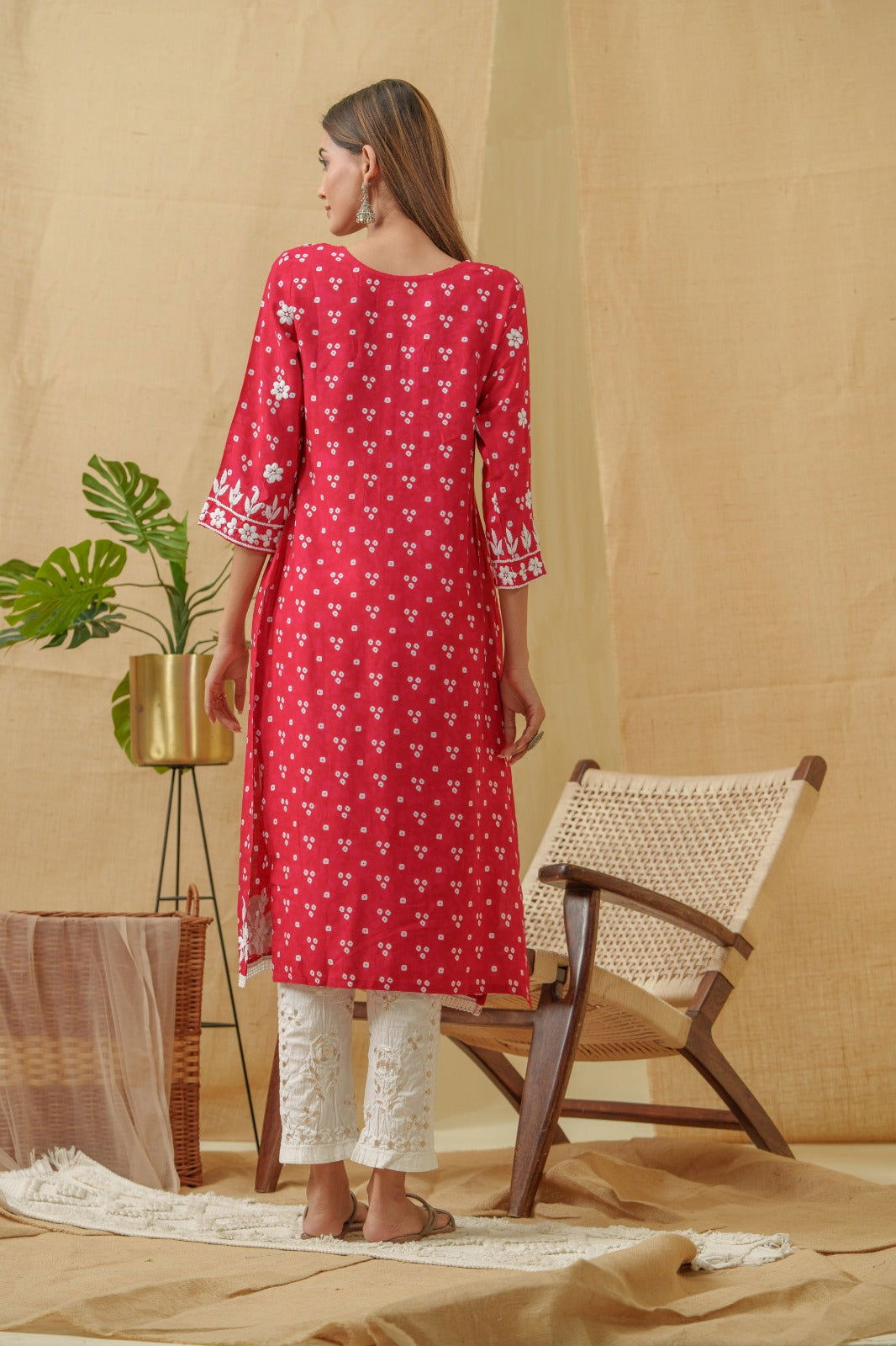 Rani Bandhani Printed Thread Work Straight Kurta - Buy Best Ethnic Wear for Women & Girls | Daily Woman -