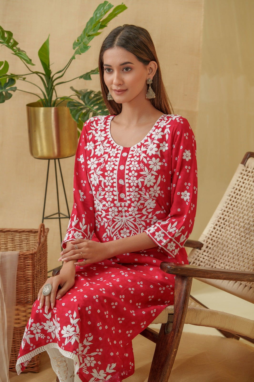 Rani Bandhani Printed Thread Work Straight Kurta - Buy Best Ethnic Wear for Women & Girls | Daily Woman -