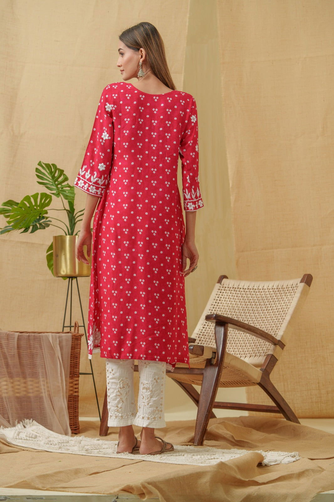 Rani Bandhani Printed Thread Work Straight Kurta - Buy Best Ethnic Wear for Women & Girls | Daily Woman -