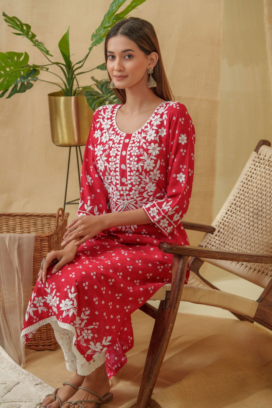 Rani Bandhani Printed Thread Work Straight Kurta - Buy Best Ethnic Wear for Women & Girls | Daily Woman -