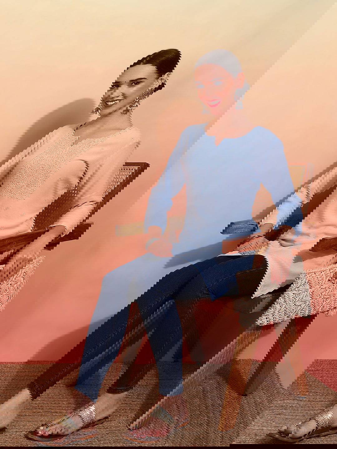 Rayon Floral Embroidered Sequinned Sequinned Kurti - Buy Best Ethnic Wear for Women & Girls | Daily Woman -