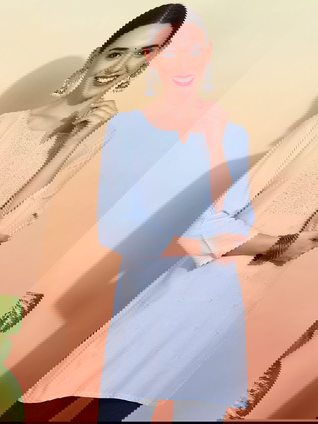 Rayon Floral Embroidered Sequinned Sequinned Kurti - Buy Best Ethnic Wear for Women & Girls | Daily Woman -