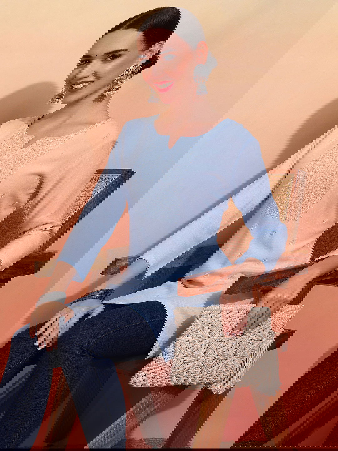 Rayon Floral Embroidered Sequinned Sequinned Kurti - Buy Best Ethnic Wear for Women & Girls | Daily Woman -