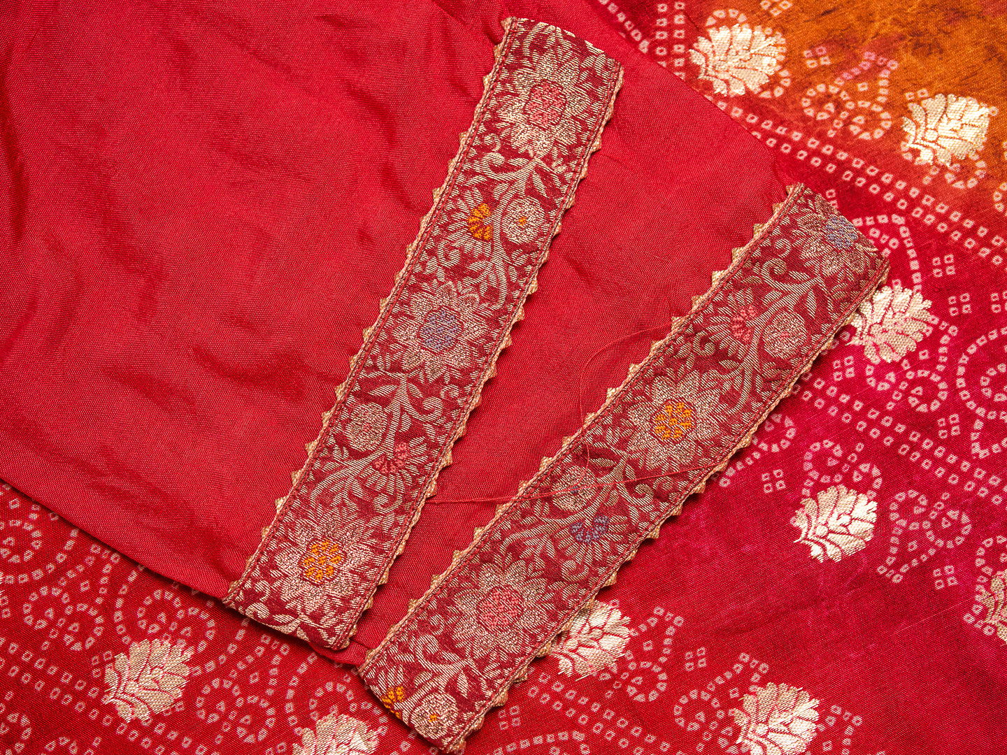 Red Bandhani Printed Thread Work Kurta With Trouser & Dupatta - Buy Best Ethnic Wear for Women & Girls | Daily Woman -