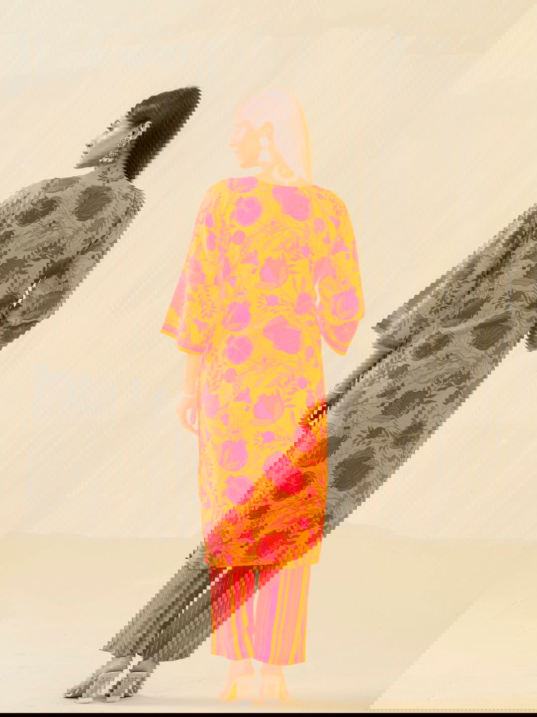 Red Yellow Floral Printed Sequinned Square Neck Flared Sleeves Kurta With Trousers - Buy Best Ethnic Wear for Women & Girls | Daily Woman -