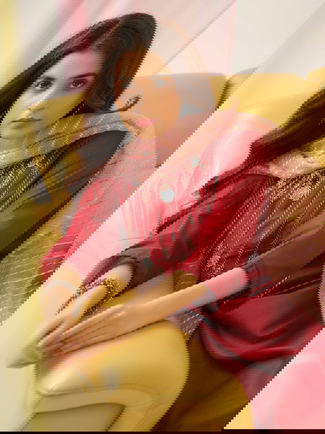 Red Yoke Design Woven Design Straight Kurta and Trousers With Dupatta - Buy Best Ethnic Wear for Women & Girls | Daily Woman -