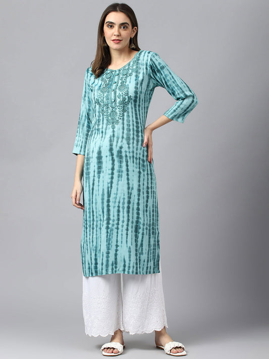 Sea Green Abstract Dyed Thread Work Straight Kurta - Buy Best Ethnic Wear for Women & Girls | Daily Woman -