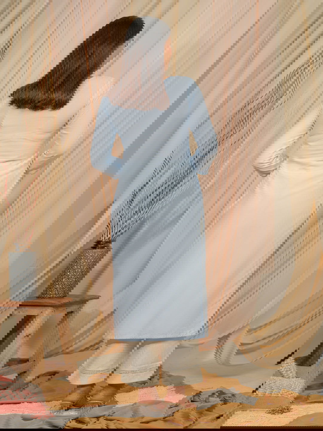 Sea Green Floral Embroidered Tie-Up Neck Straight Kurta - Buy Best Ethnic Wear for Women & Girls | Daily Woman -