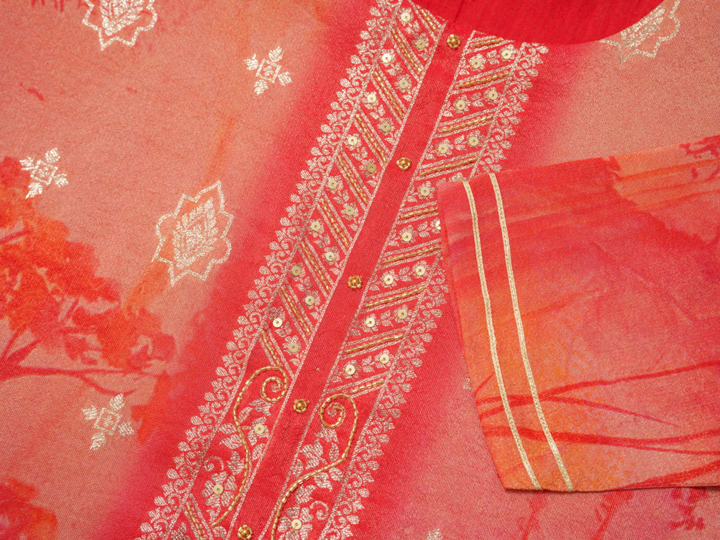 Shimmer Orange Color Woven Design Kurta With Trousers & Dupatta - Buy Best Ethnic Wear for Women & Girls | Daily Woman -