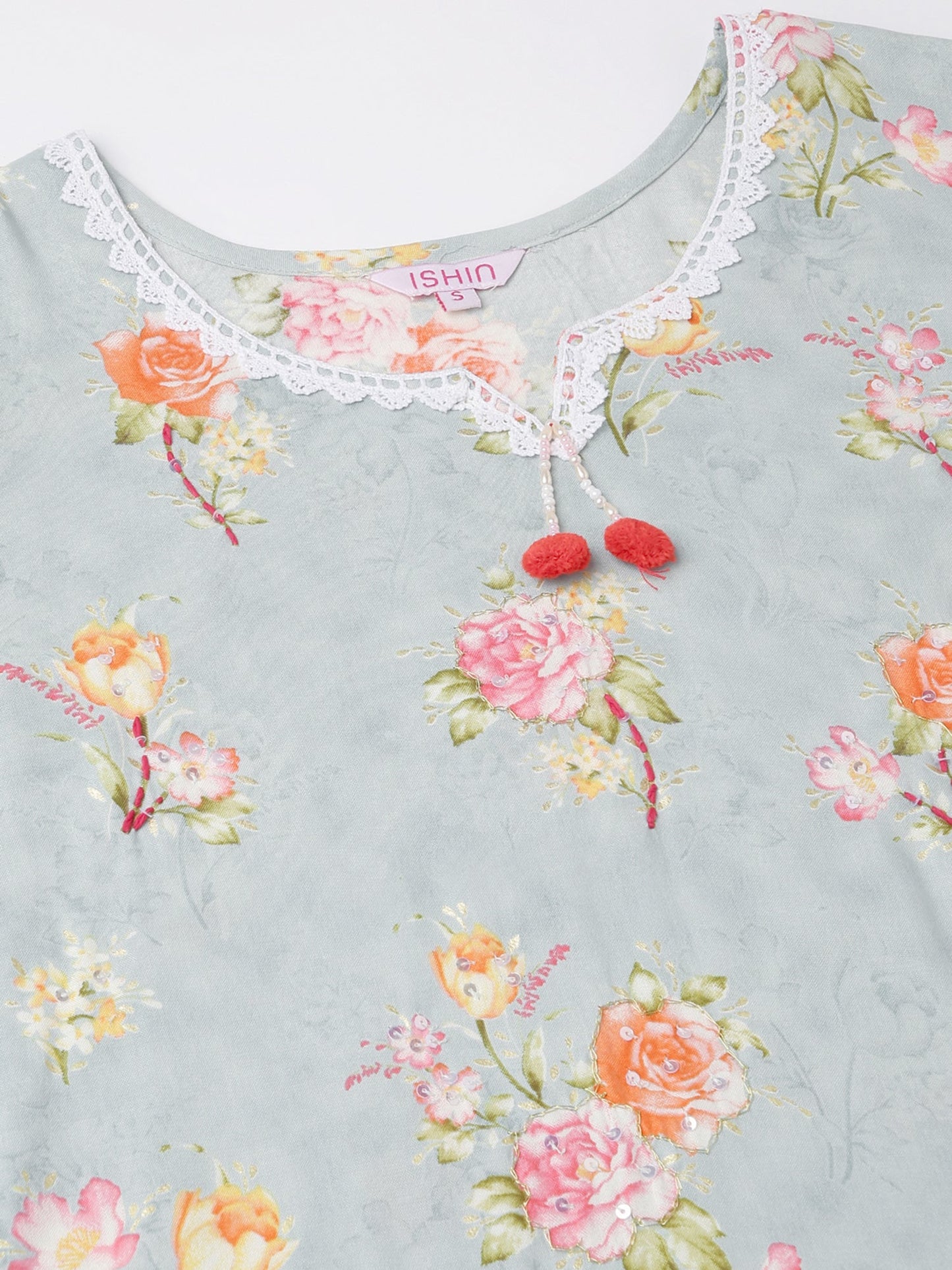 Sky-Blue Floral Printed Straight Kurta - Buy Best Ethnic Wear for Women & Girls | Daily Woman -