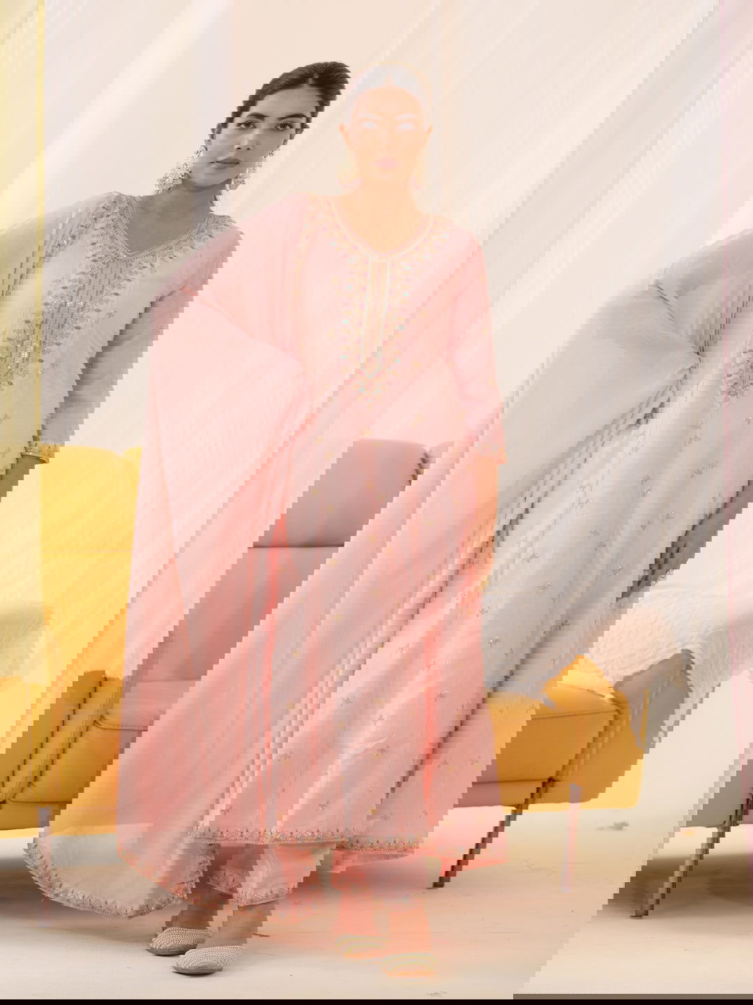 Vichitra Pink Women Ethnic Motifs Embroidered Kurta With Trousers & Dupatta - Buy Best Ethnic Wear for Women & Girls | Daily Woman -