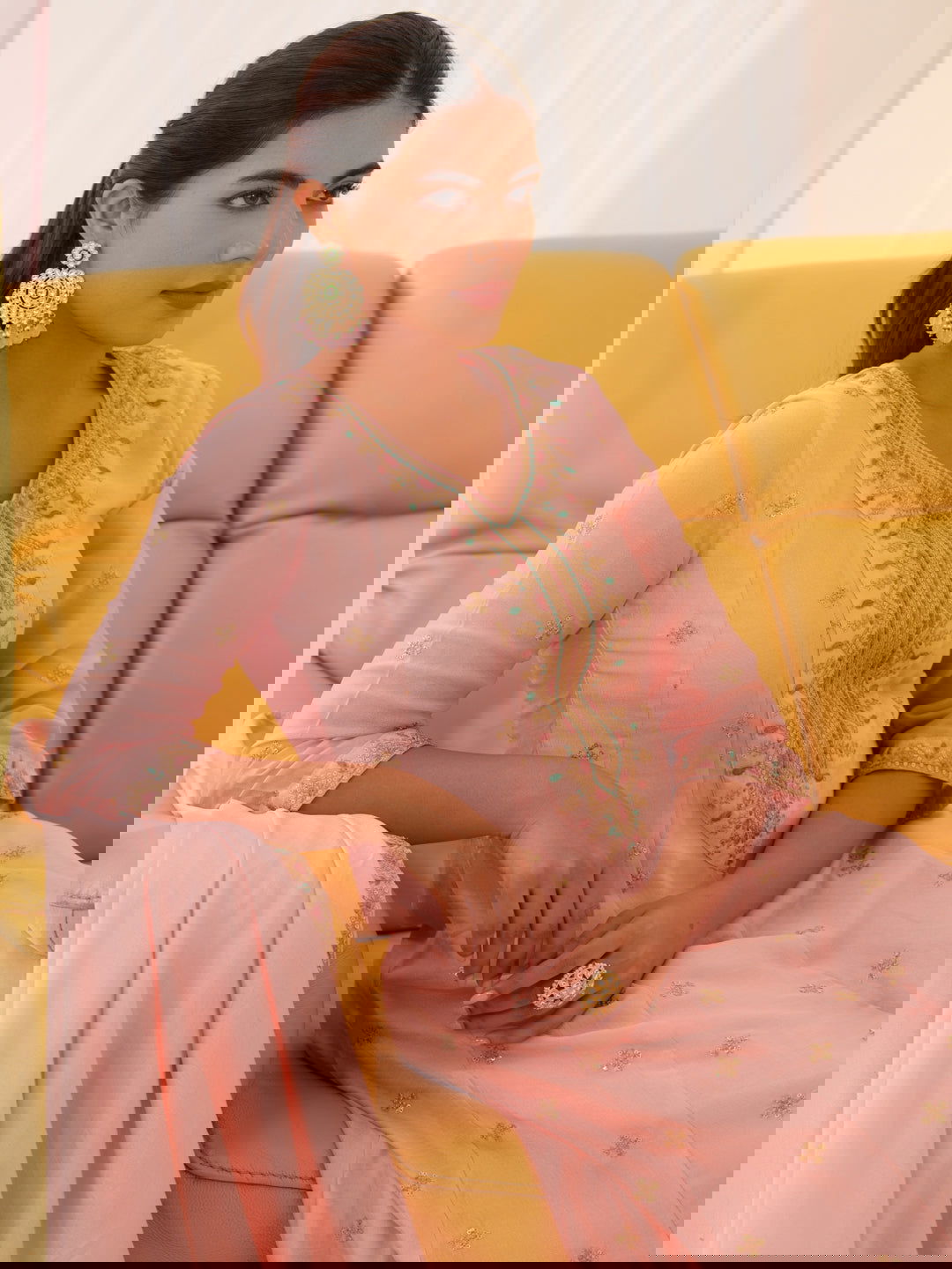 Vichitra Pink Women Ethnic Motifs Embroidered Kurta With Trousers & Dupatta - Buy Best Ethnic Wear for Women & Girls | Daily Woman -