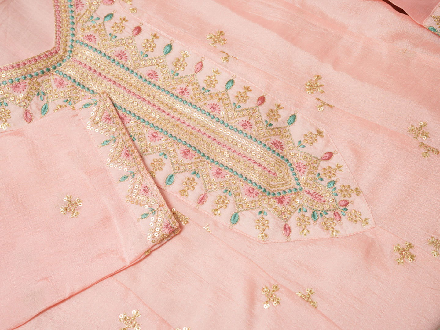 Vichitra Pink Women Ethnic Motifs Embroidered Kurta With Trousers & Dupatta - Buy Best Ethnic Wear for Women & Girls | Daily Woman -