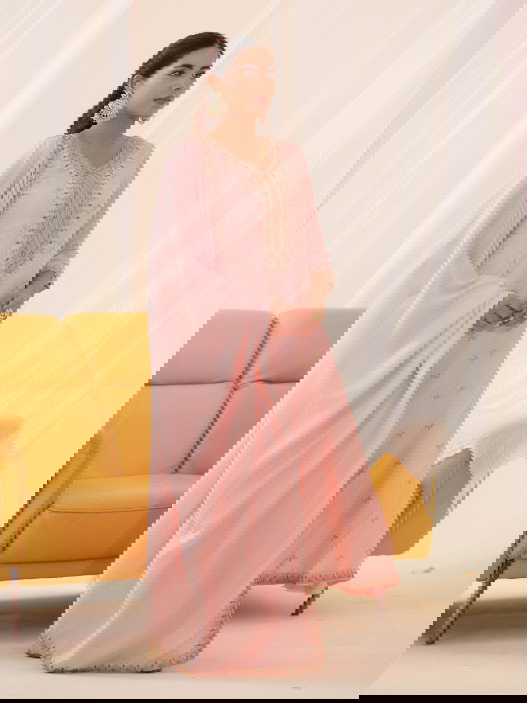 Vichitra Pink Women Ethnic Motifs Embroidered Kurta With Trousers & Dupatta - Buy Best Ethnic Wear for Women & Girls | Daily Woman -