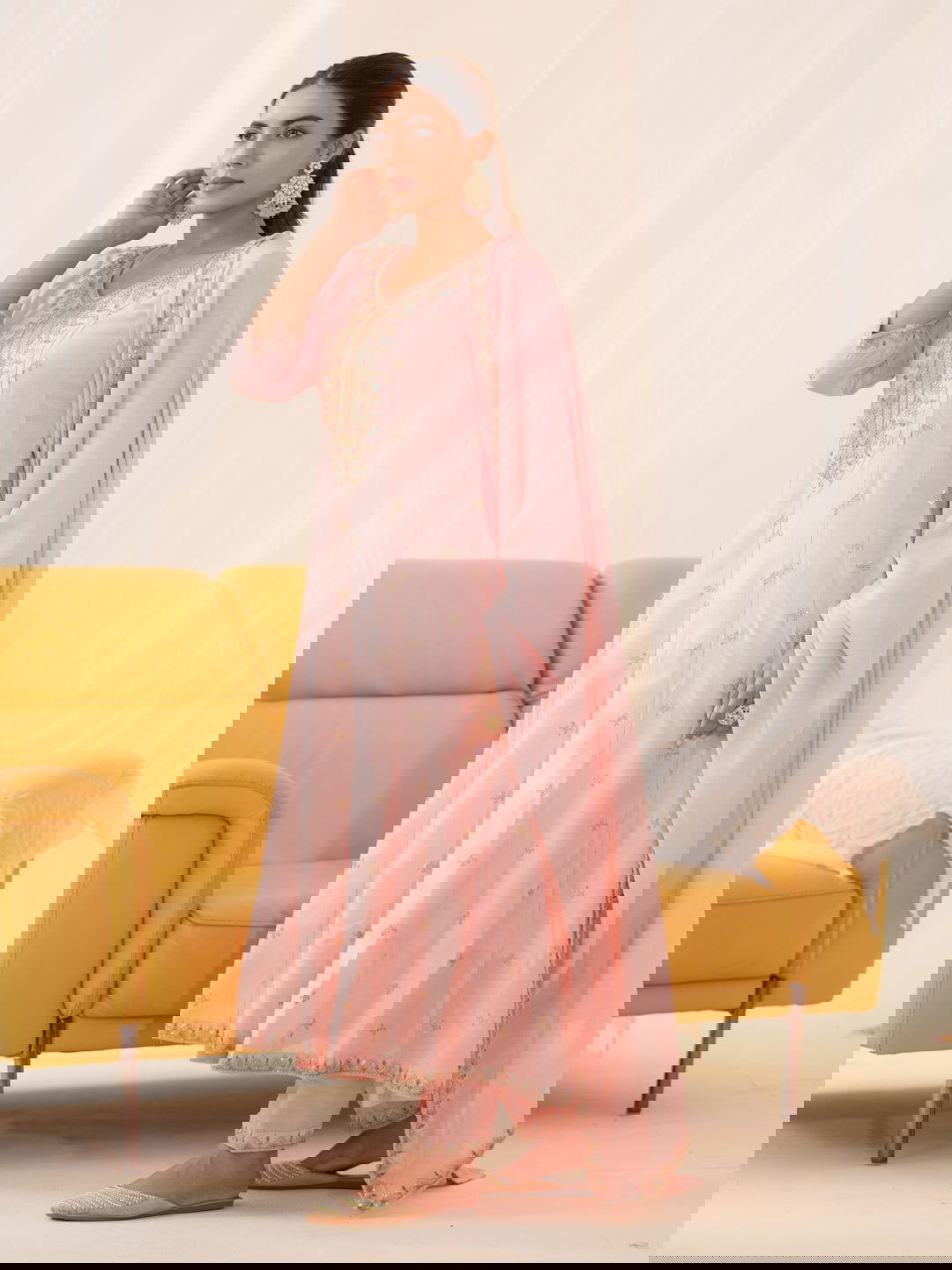 Vichitra Pink Women Ethnic Motifs Embroidered Kurta With Trousers & Dupatta - Buy Best Ethnic Wear for Women & Girls | Daily Woman -