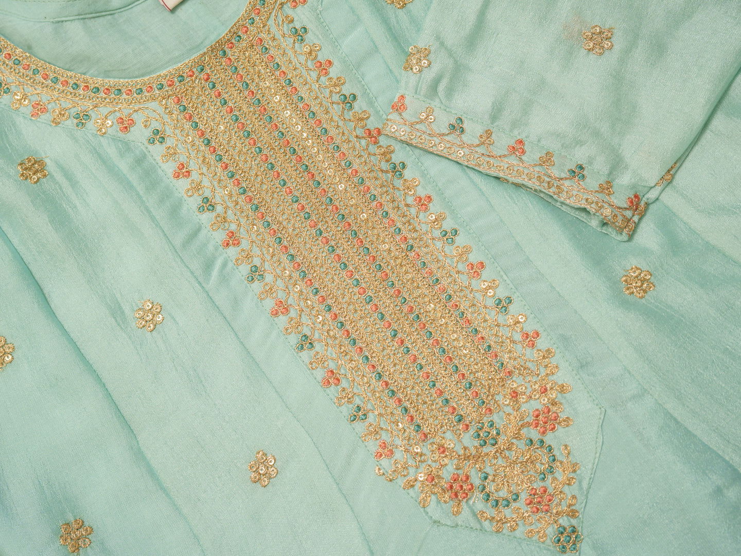 Vichitra Sky-Blue Color Floral Embroidered Anarkali Kurta With Trousers & Dupatta - Buy Best Ethnic Wear for Women & Girls | Daily Woman -