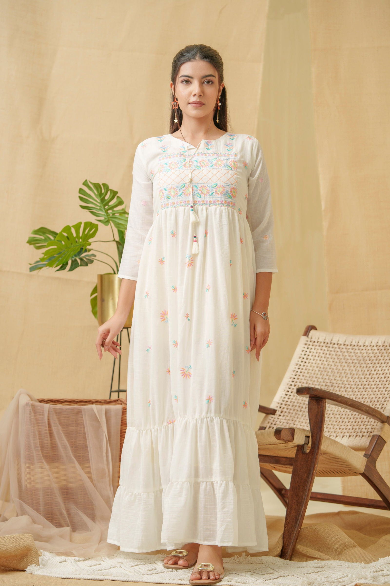 White Floral Printed Cotton Maxi Dress1