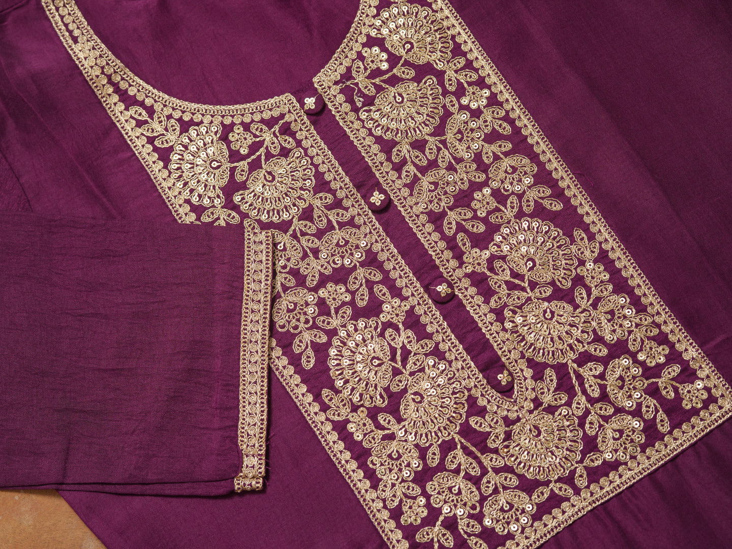 Wine Color Poly Chinon Ethnic Motifs Woven Design Zari Regular Kurta with Trousers & Banarasi Dupatta - Buy Best Ethnic Wear for Women & Girls | Daily Woman -