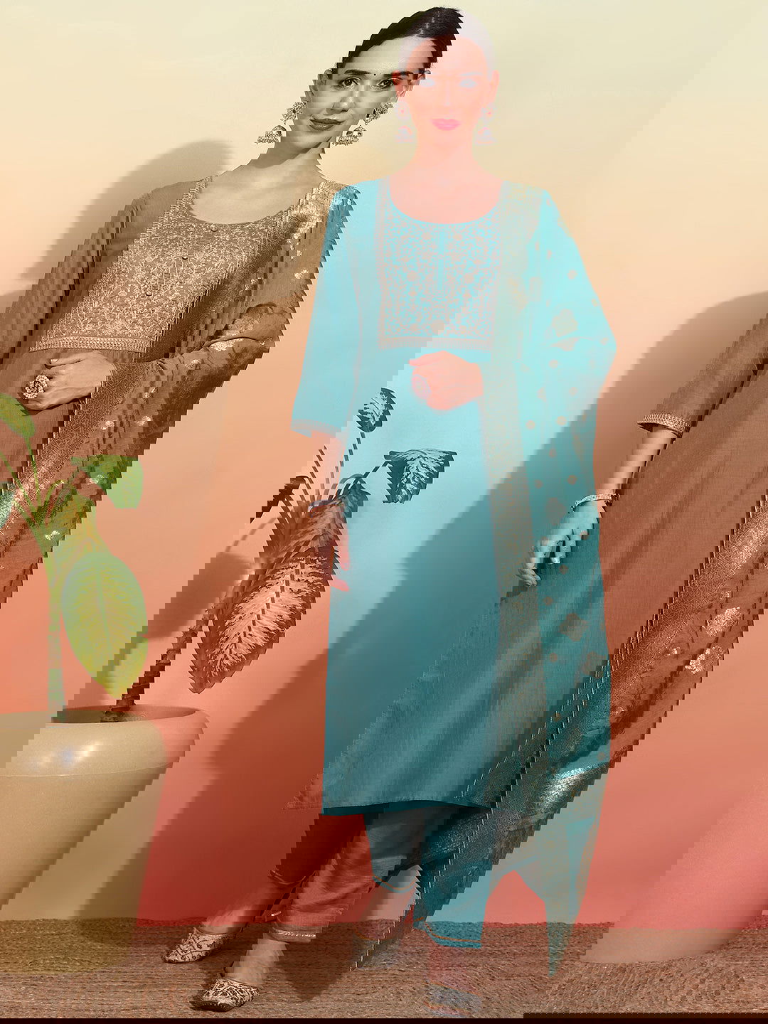 Women Embroidered Regular Kurta with Trousers & With Dupatta - Buy Best Ethnic Wear for Women & Girls | Daily Woman -