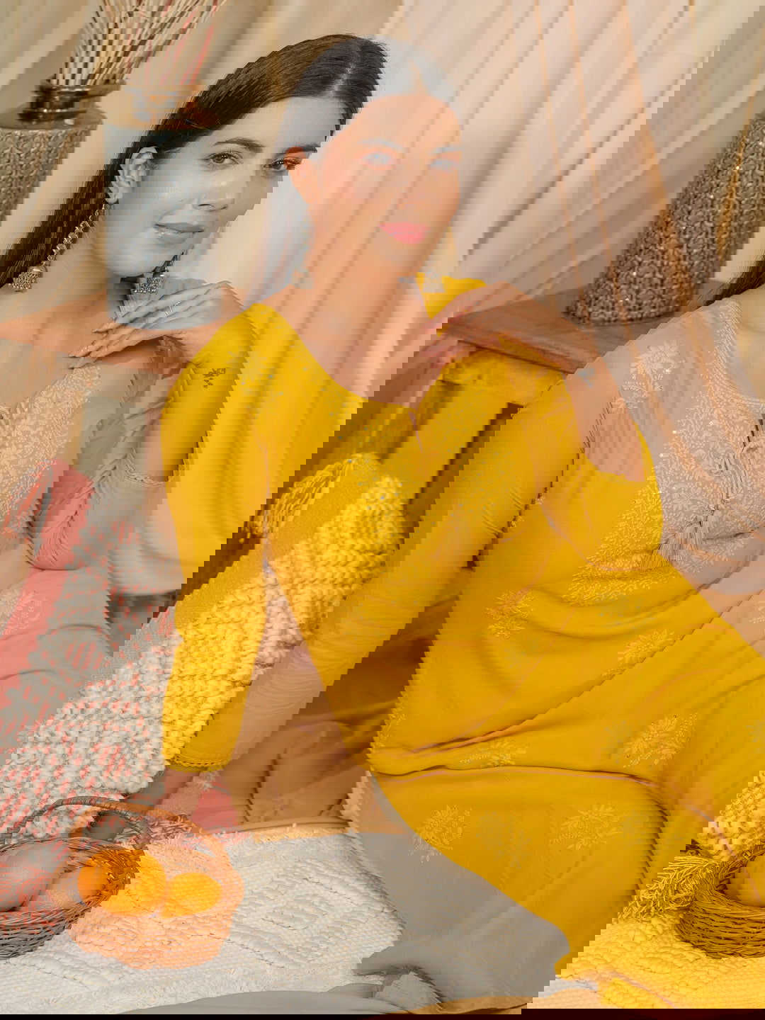 Yellow Floral Embroidered Tie-Up Neck Straight Kurtas - Buy Best Ethnic Wear for Women & Girls | Daily Woman -