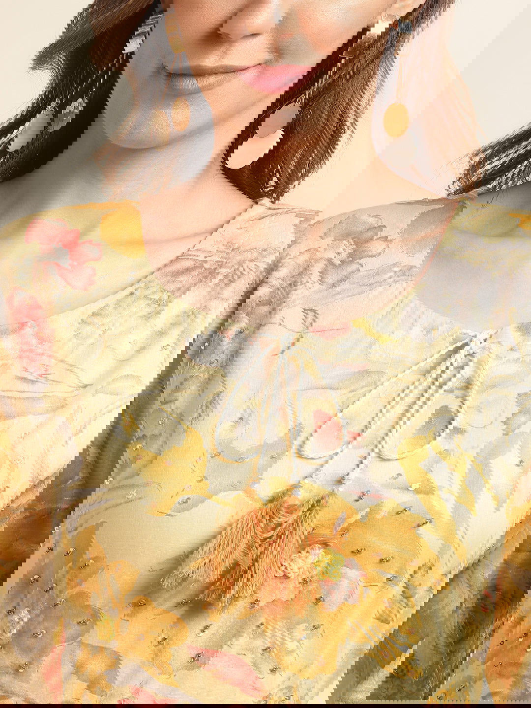 Yellow Floral Print Tie-up Maxi Dress - Buy Best Ethnic Wear for Women & Girls | Daily Woman -