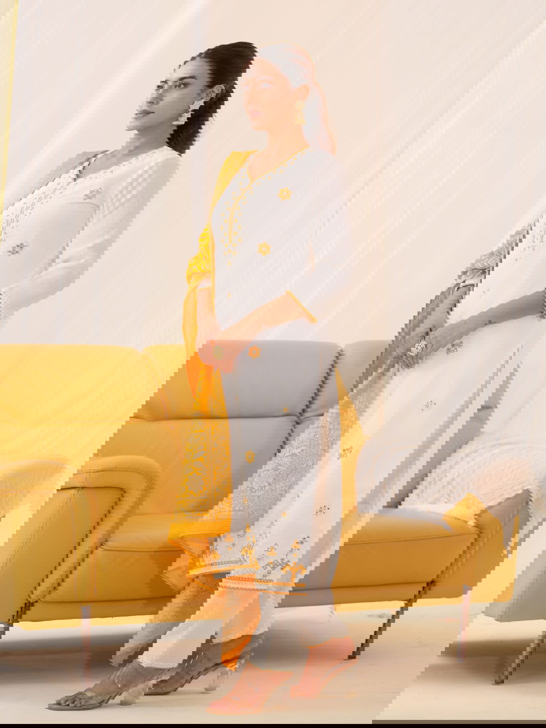 Yellow Roman Silk Ethnic Motifs Embroidered Kurta With Trousers & Dupatta - Buy Best Ethnic Wear for Women & Girls | Daily Woman -