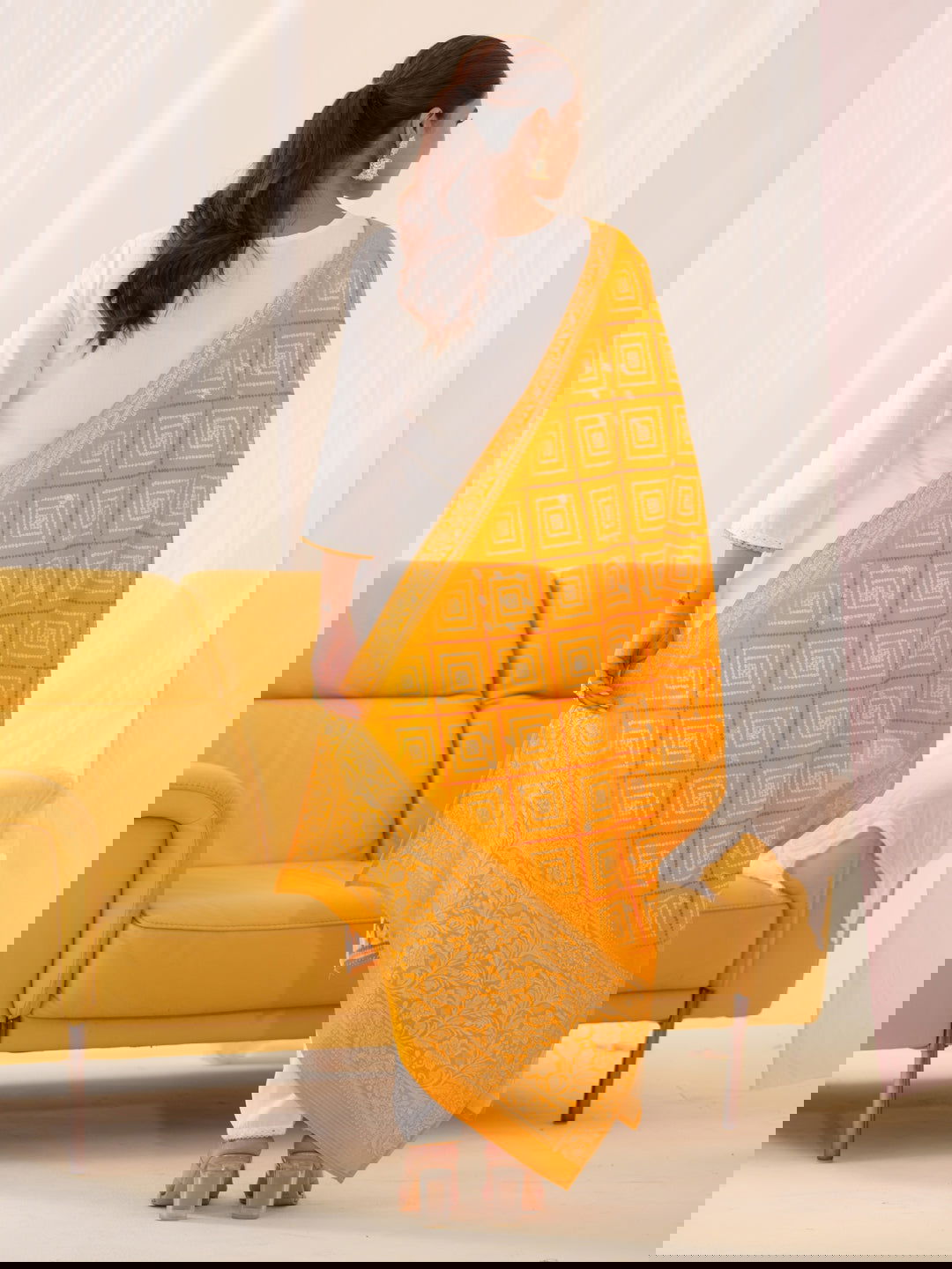 Yellow Roman Silk Ethnic Motifs Embroidered Kurta With Trousers & Dupatta - Buy Best Ethnic Wear for Women & Girls | Daily Woman -