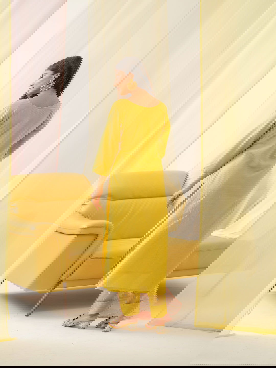 Yellow Yoke Design Woven Design Straight Kurta and Trousers With Dupatta - Buy Best Ethnic Wear for Women & Girls | Daily Woman -