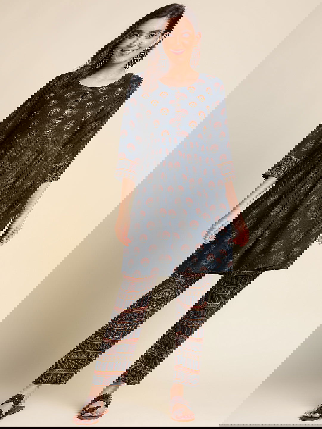 You  Navy Blue Printed Tunic  With Trousers - Buy Best Ethnic Wear for Women & Girls | Daily Woman -