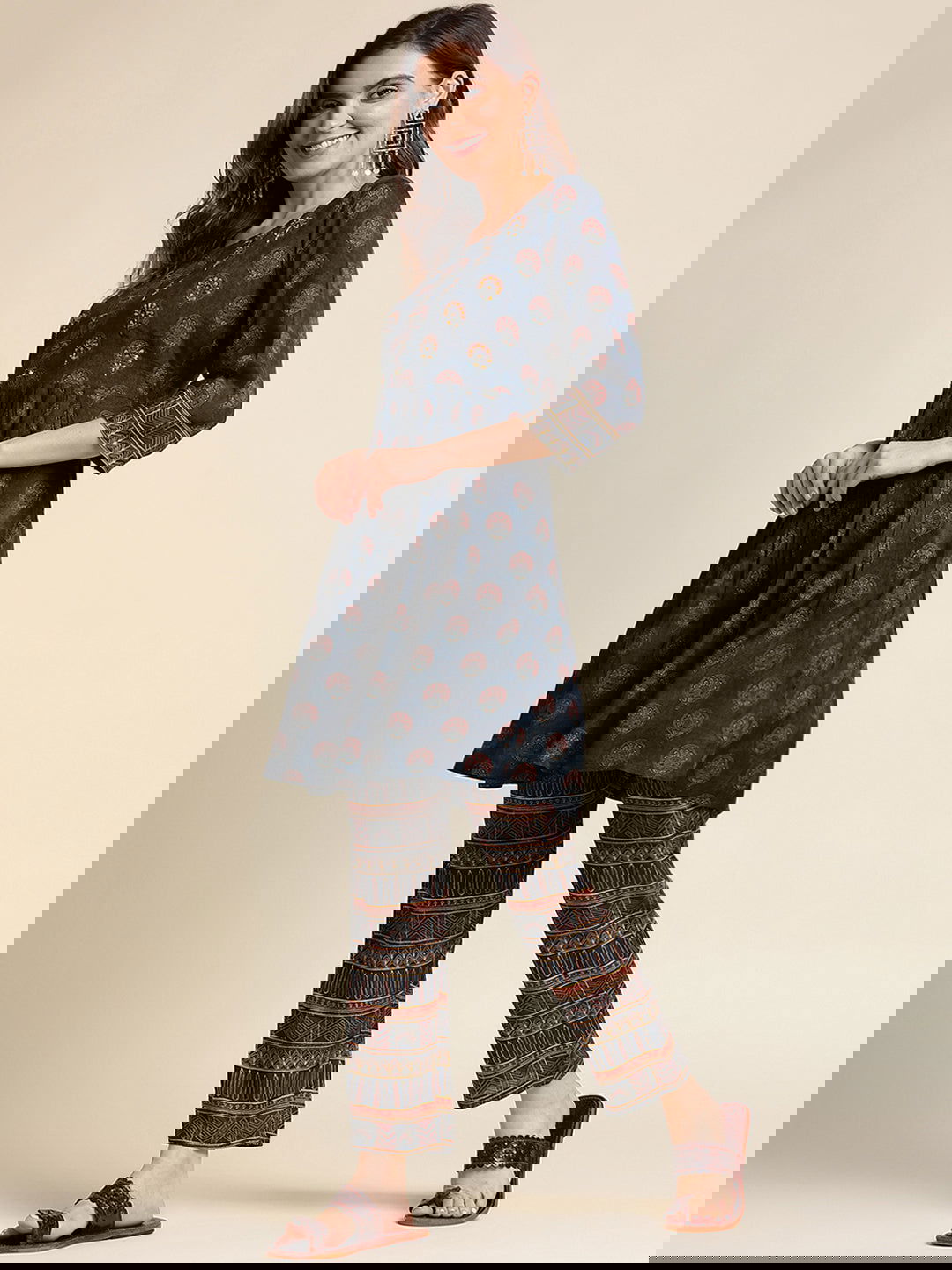 You  Navy Blue Printed Tunic  With Trousers - Buy Best Ethnic Wear for Women & Girls | Daily Woman -