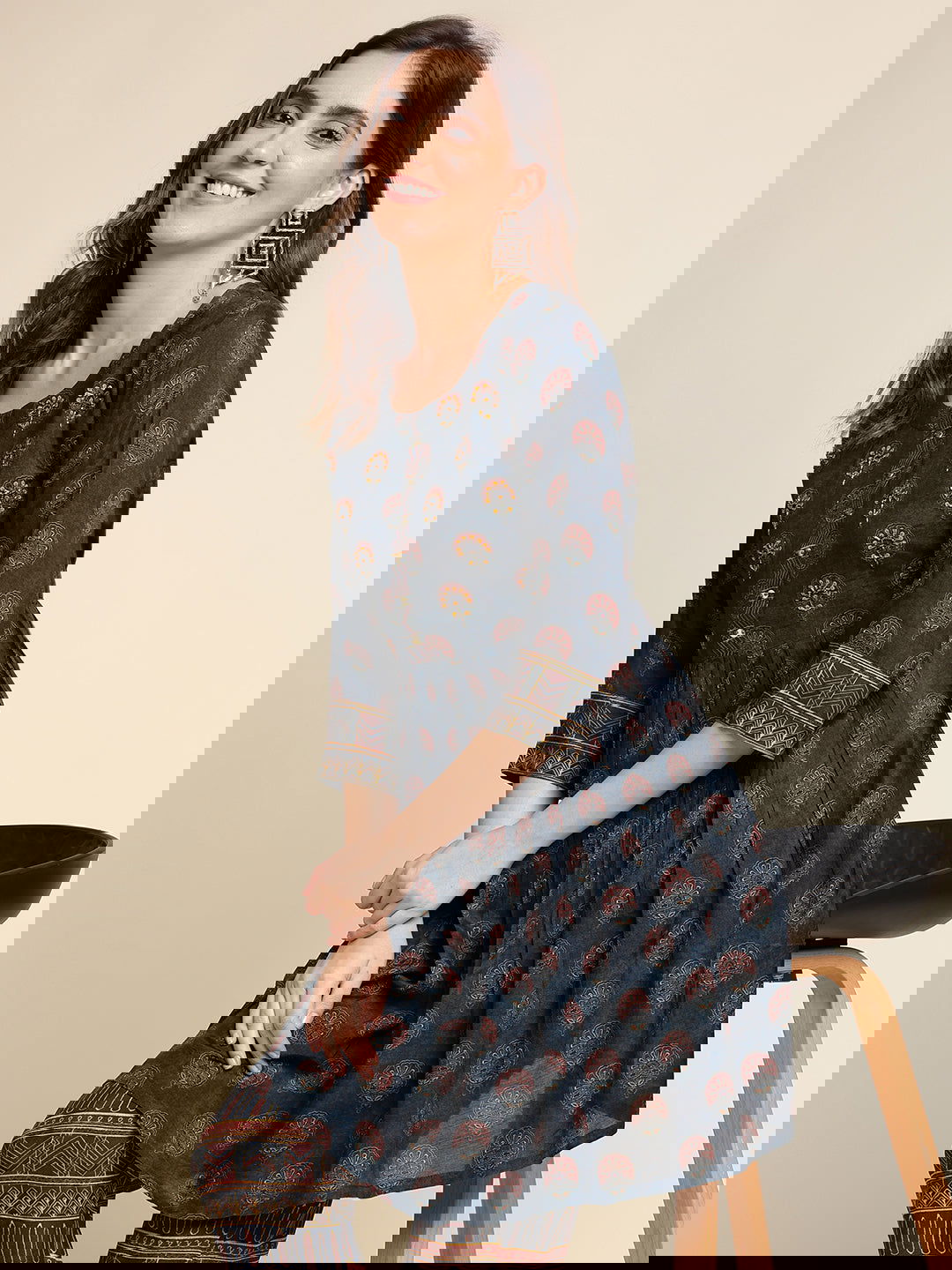 You  Navy Blue Printed Tunic  With Trousers - Buy Best Ethnic Wear for Women & Girls | Daily Woman -