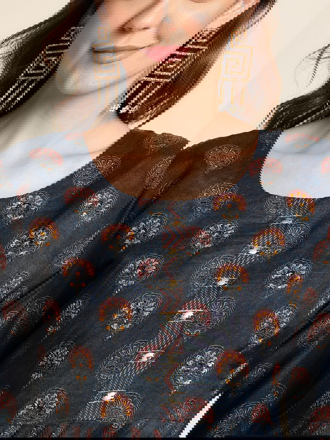 You  Navy Blue Printed Tunic  With Trousers - Buy Best Ethnic Wear for Women & Girls | Daily Woman -