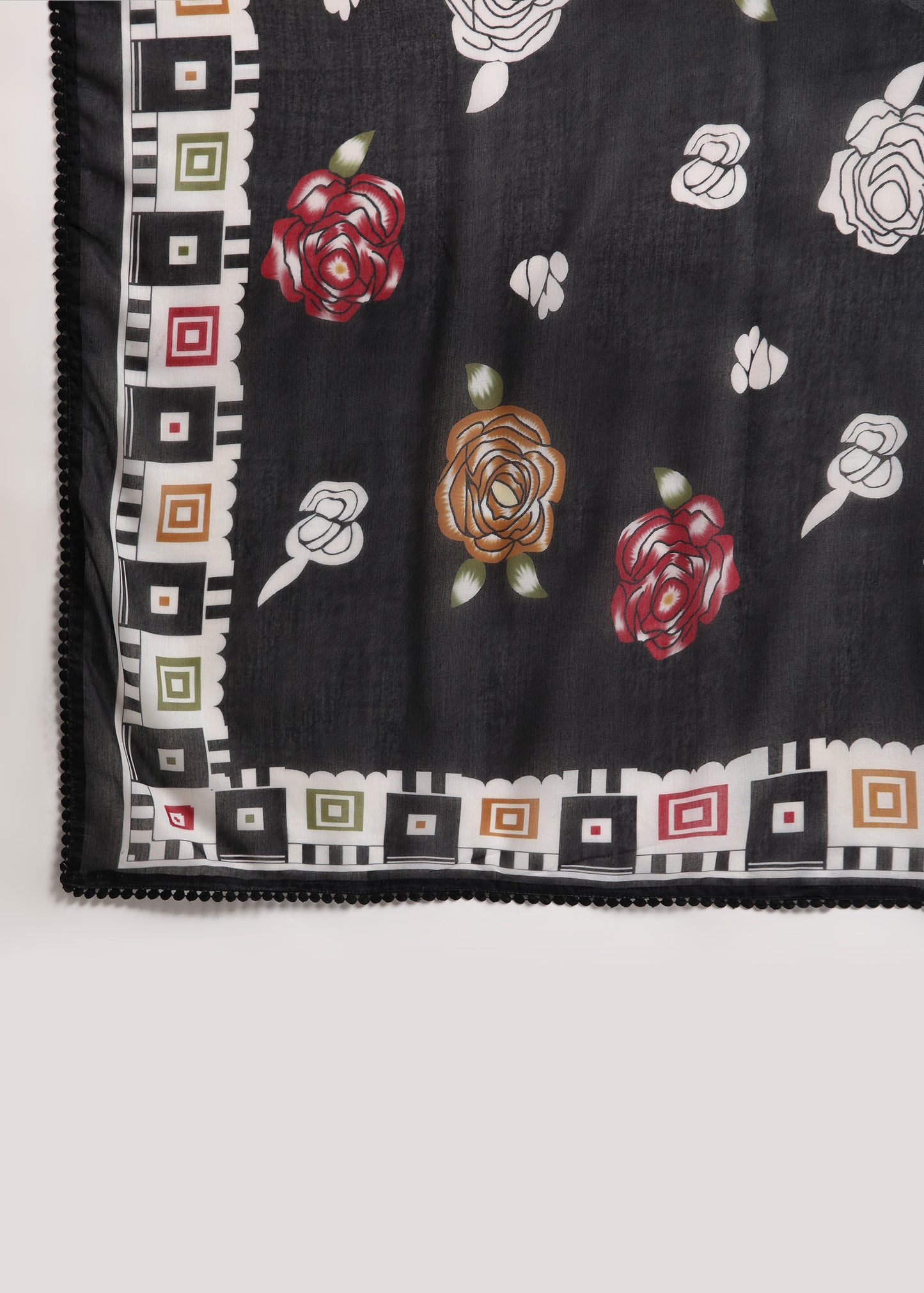 Women Black Rayon Embroidered Kurta Set with Printed Cotton Dupatta