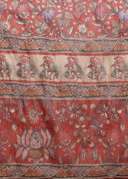 Women's Maroon  Ethnic Motif Printed Kurta with Kantha & Sequin Work, Paired with Trousers and Dupatta