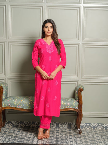 Elegant Lucknowi Chikankari Kurta Pant Set