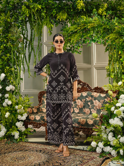 Stylish Black Printed Coord Set with Palazzo Pants