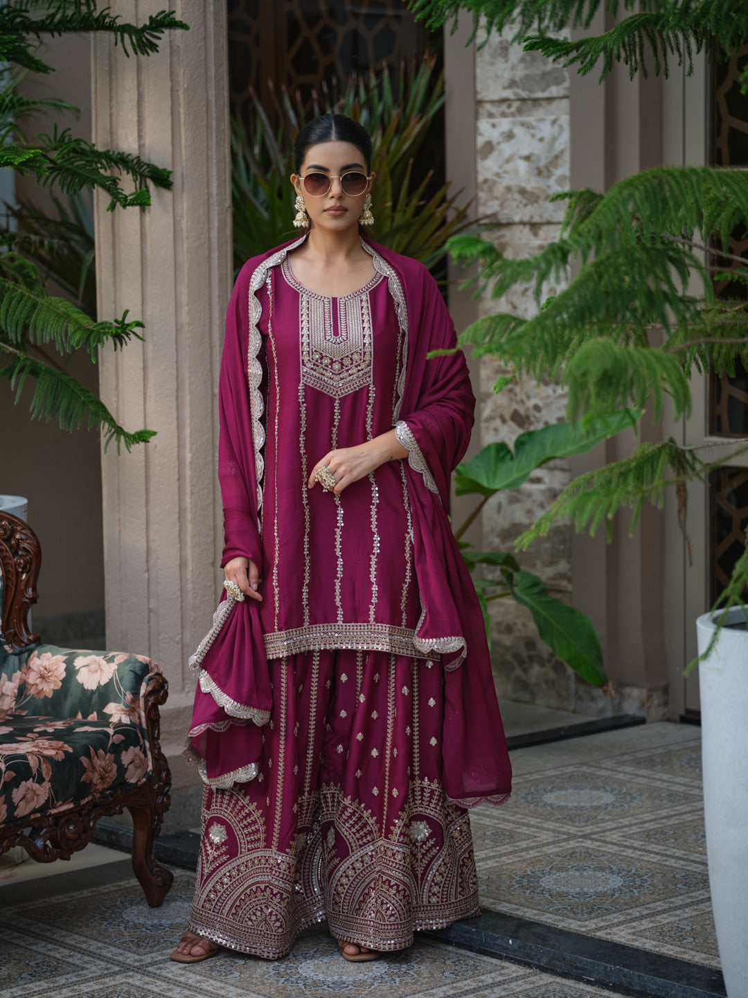 Royal Embroidered Kurta Sharara Set
