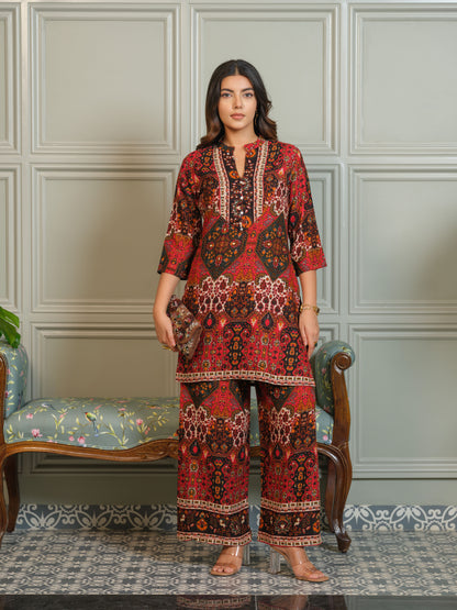Ajrak Printed Tunic & Palazzo Co-Ord Set