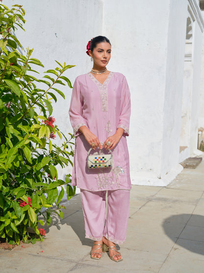 Embroidered V-Neck Kurta & Trousers Kurta Sets