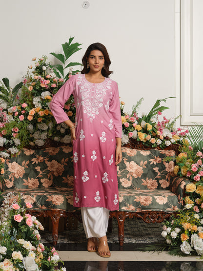 Yoke Design Round Neck Calf Length Straight Kurta