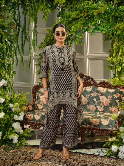 Elegant Black Printed Coord Set with Palazzo Pants