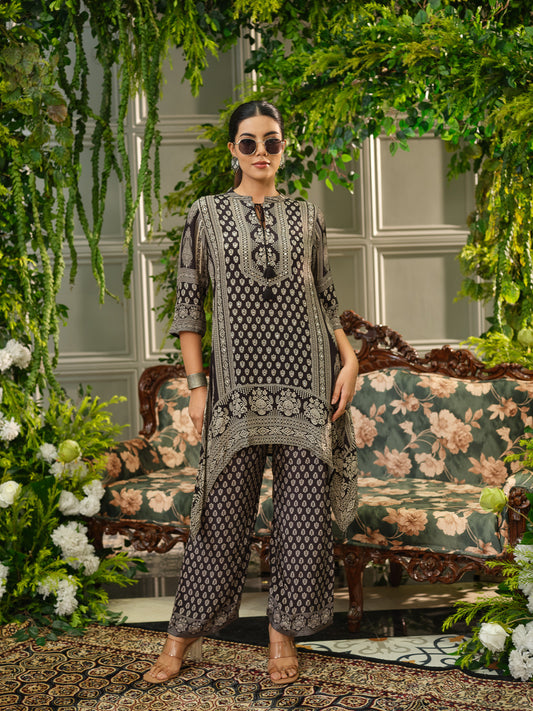 Elegant Black Printed Coord Set with Palazzo Pants