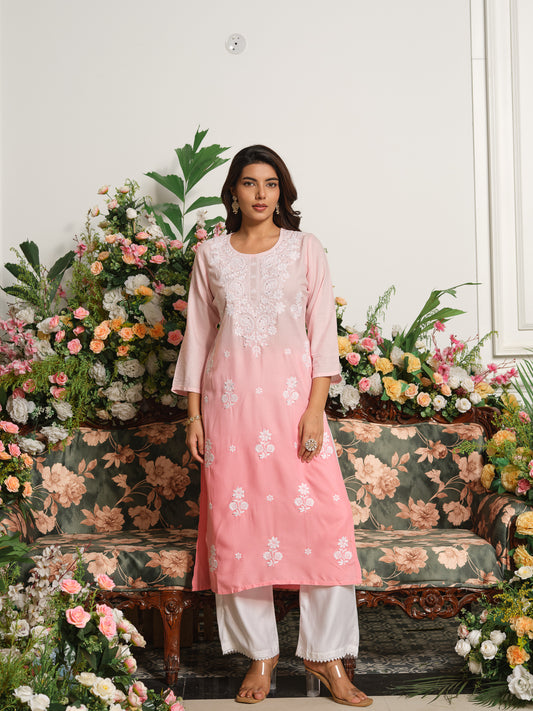 Yoke Design Round Neck Calf Length Straight Kurta