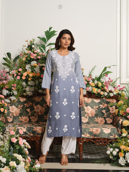 Yoke Design Round Neck Calf Length Straight Kurta