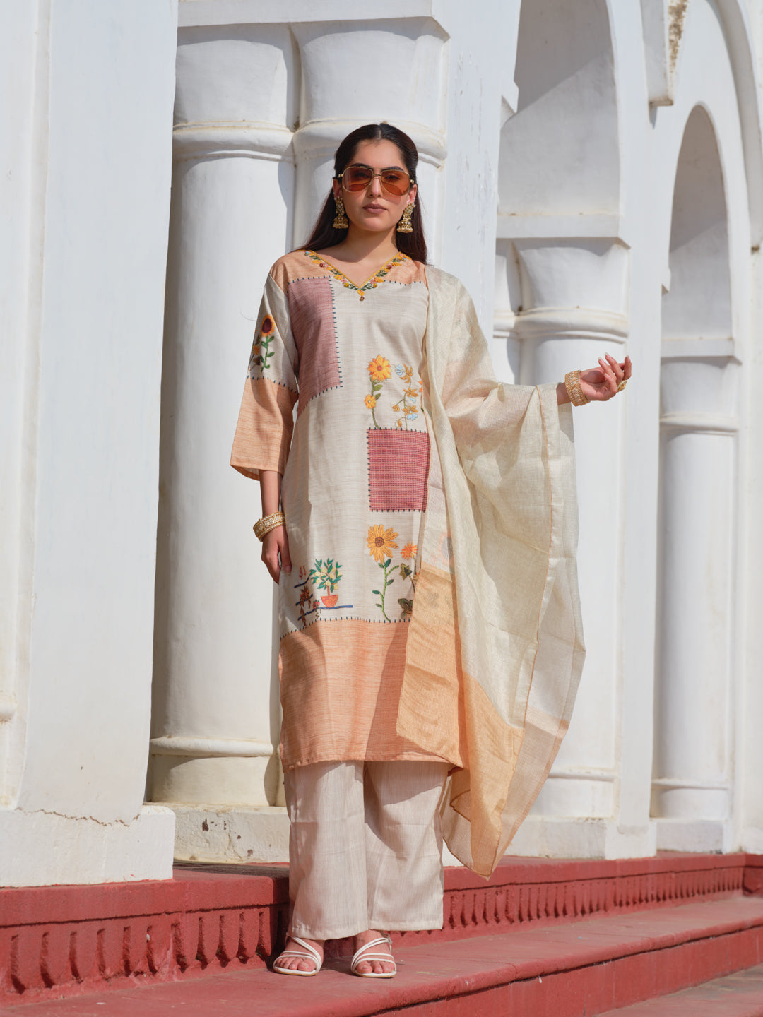 Embroidered V-Neck Kurta Sets