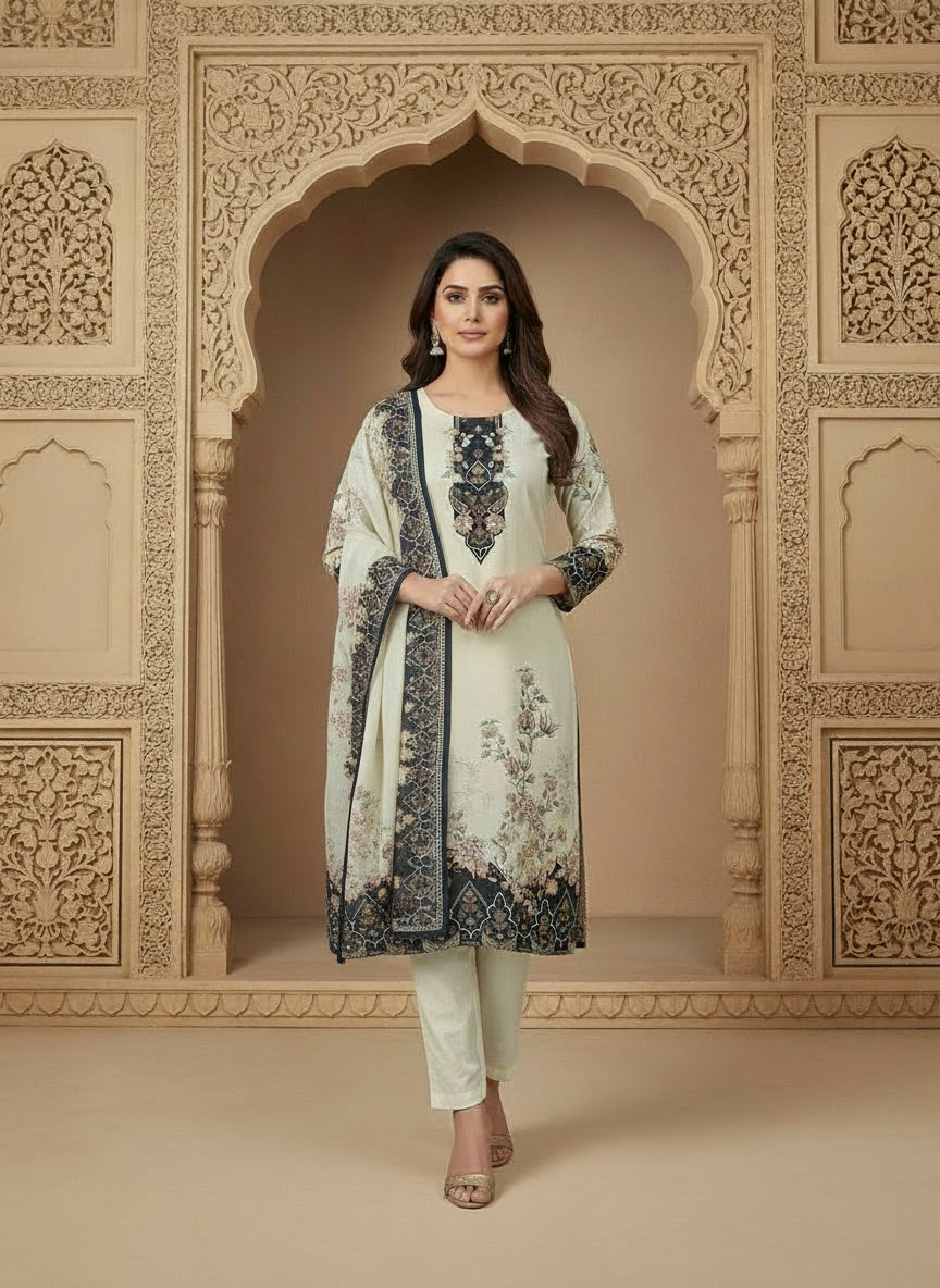 Printed Round Neck Kurta & Trousers Kurta Set