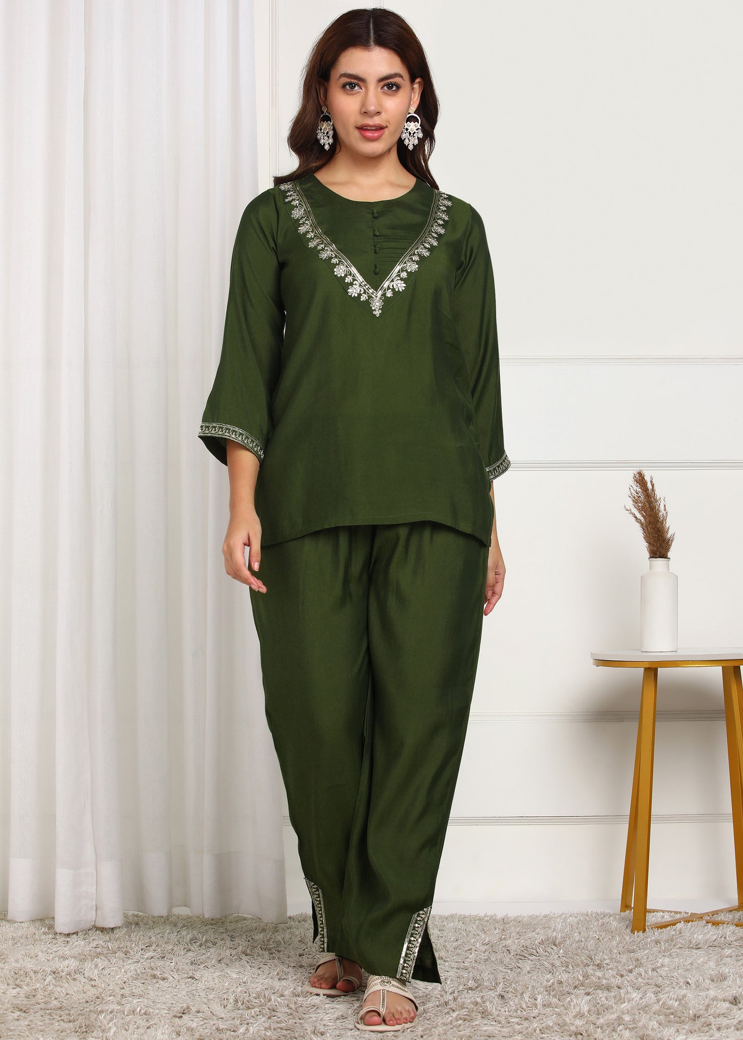 Green Embroidered Co-ord's